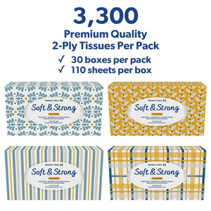 Member's Mark Soft and Strong 2-Ply Facial Tissues 30 boxes., 110 tissues/box