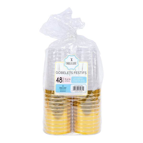 Tableluxe Premium Disposable Gold Rimmed Clear Plastic Tumbler, 16 fl. oz., 48 ct.