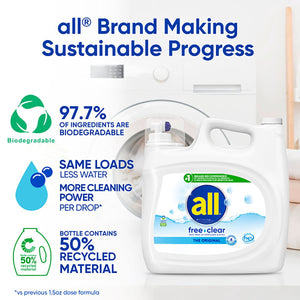 all Liquid Laundry Detergent, Free Clear for Sensitive Skin, 208oz, 166 loads