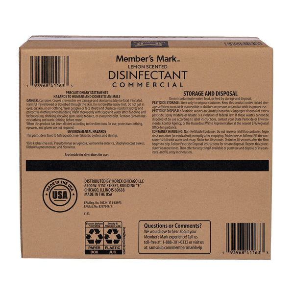 Member's Mark Commercial  Disinfectant, Lemon Scent, 1 gal., Choose Pack Size