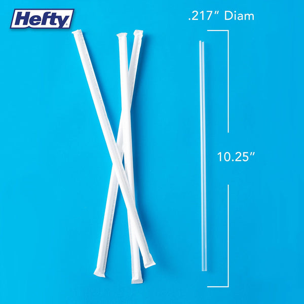 Hefty Jumbo Translucent Wrapped Plastic Straws, 10.25