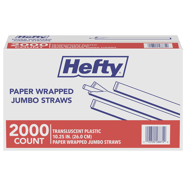 Hefty Jumbo Translucent Wrapped Plastic Straws, 10.25