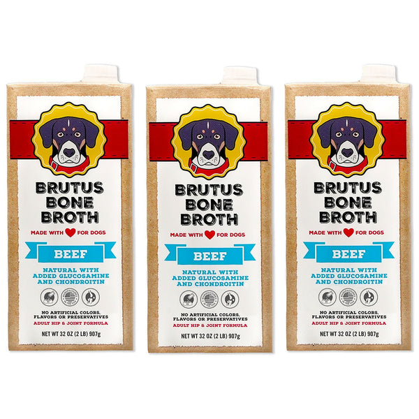 Brutus Bone Broth, Beef Bone Broth Adult Dog Meal Topper, 32 oz., 3 pk.