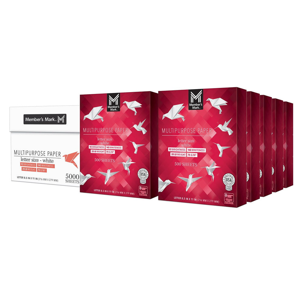 Member's Mark Multipurpose Copy Paper, 8.5 x 11”, 92 Bright, 20 lbs., 10 Reams (5,000 sheets)
