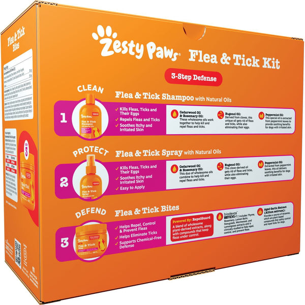 Zesty Paws Flea & Tick Kit for Dogs, to Repel, Control, and Prevent Fleas & Ticks, 8oz Shampoo, 8oz Spray, 160ct Bites