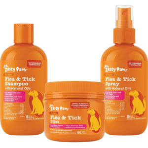 Zesty Paws Flea & Tick Kit for Dogs, to Repel, Control, and Prevent Fleas & Ticks, 8oz Shampoo, 8oz Spray, 160ct Bites