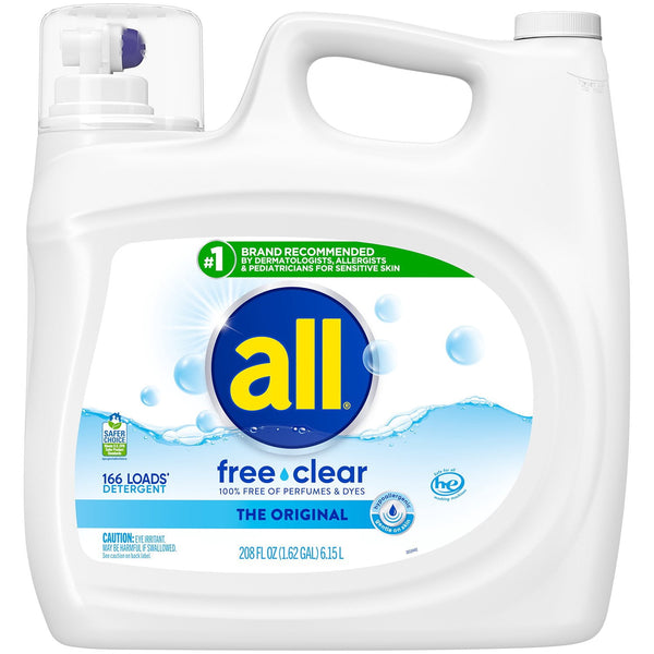 all Liquid Laundry Detergent, Free Clear for Sensitive Skin, 208oz, 166 loads