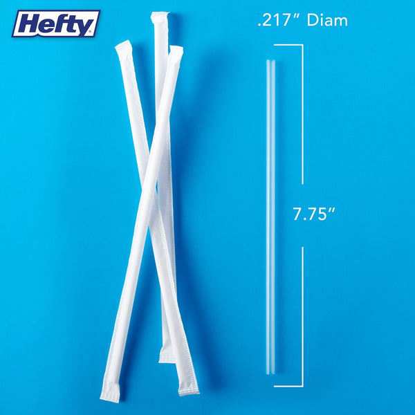 Hefty Jumbo Translucent Wrapped Plastic Straws, 7.75