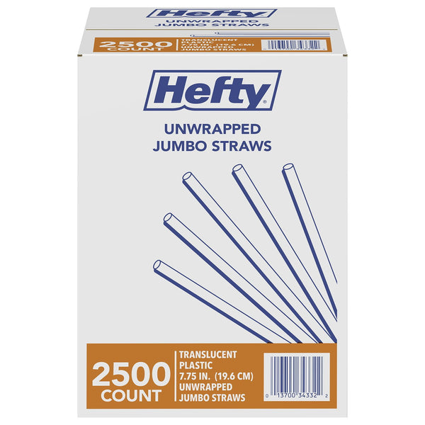 Hefty Jumbo Translucent Unwrapped Plastic Straws, 7.75