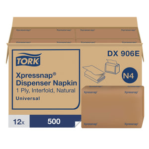 Tork Xpressnap 1-Ply Brown Interfold Dispenser Napkins, 12 pks., 500 napkins/pk.