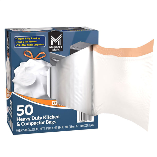 Member's Mark Heavy Duty 18-Gallon Kitchen & Compactor Trash Bags, 50 ct.