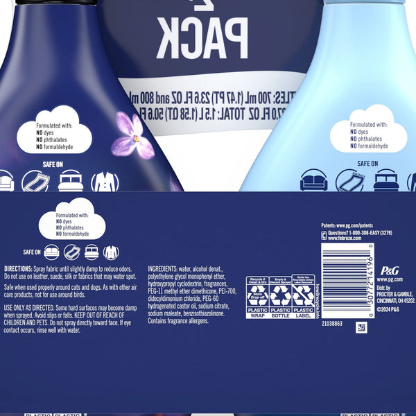 Febreze Extra Strength and Downy Fabric Spray, Original Scent and Calm, 50.6 fl. oz., Pack of 2