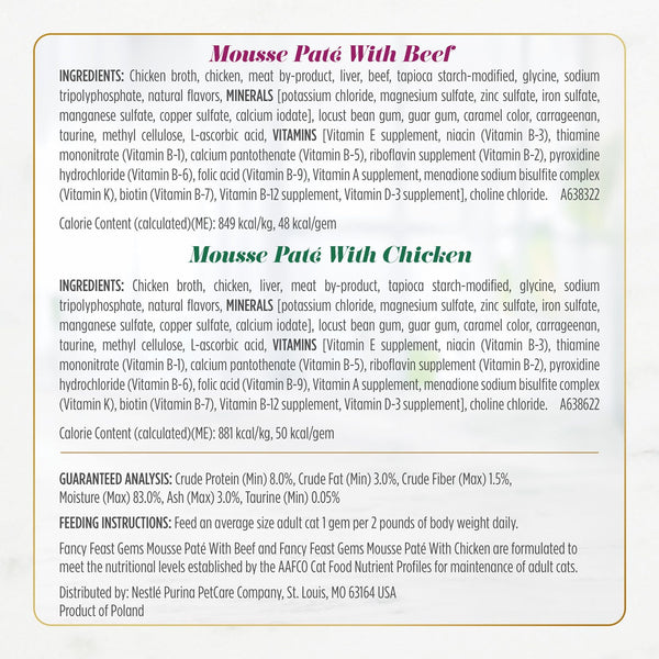 Purina Fancy Feast Gems Pate Mousse Cat Food, Variety Pack, 40 ct.