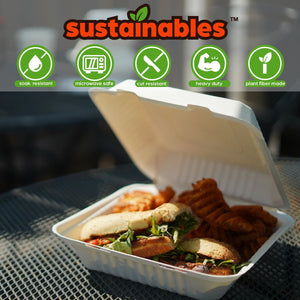 Kanak Sustainables™ 1 Compartment Hinged Lid To Go Food Container 9" x 9" , 50 ct.