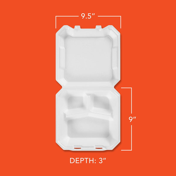 Hefty Supreme Foam Hinged Lid Container, 3-Compartment 125 ct.