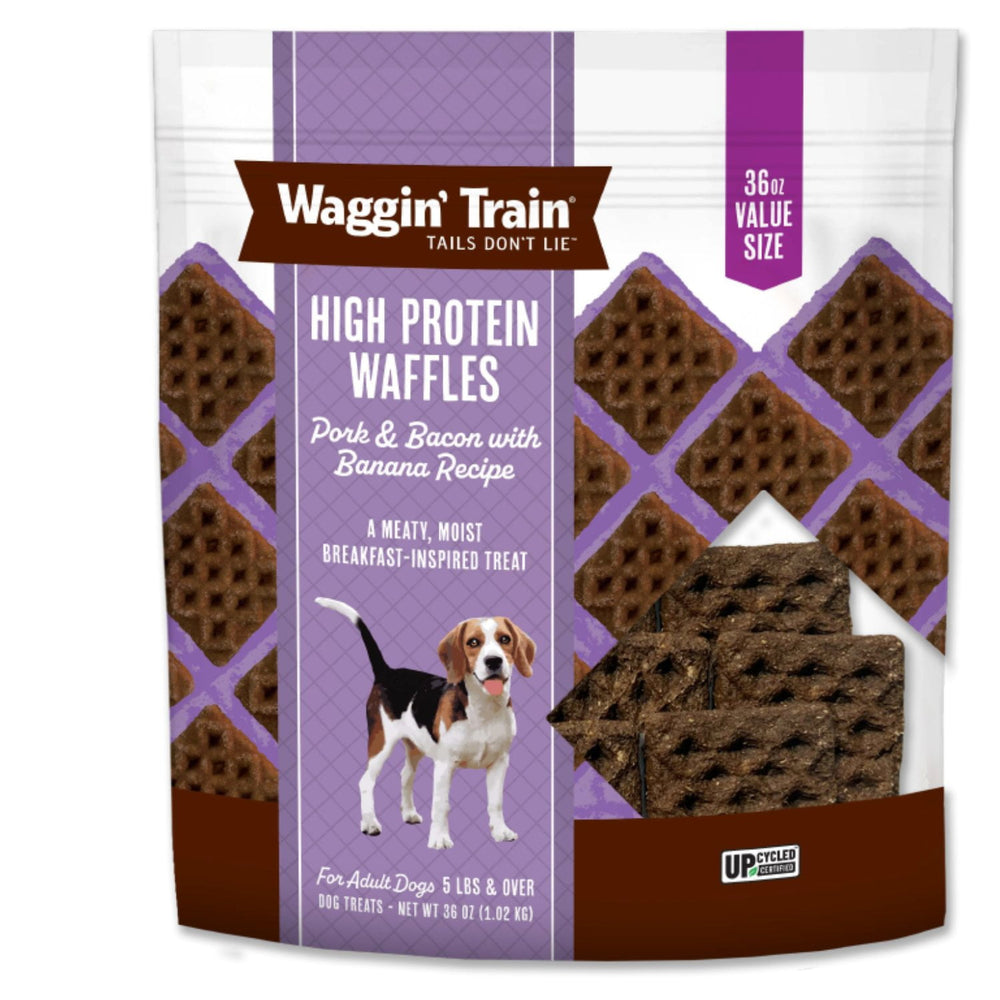 Waggin Train Pork & Bacon with Banana Recipe, High Protein Waffles Dog Treats, 36 oz.