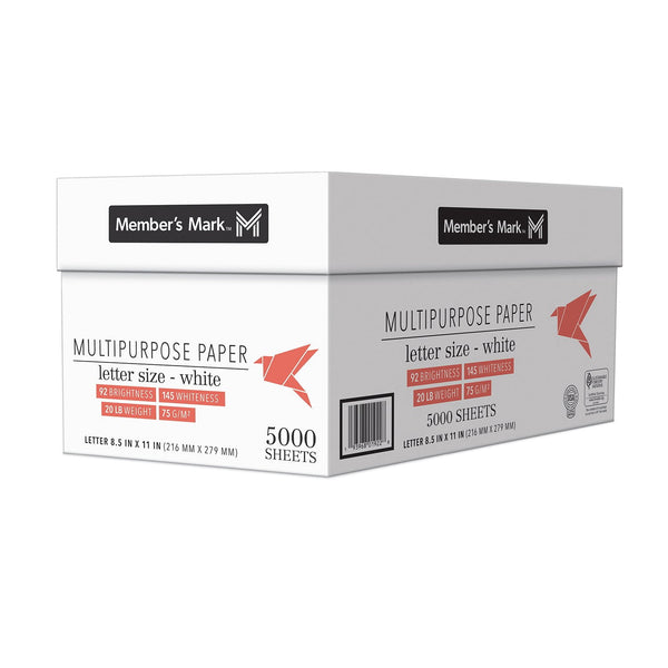 Member's Mark Multipurpose Copy Paper, 8.5 x 11”, 92 Bright, 20 lbs., 10 Reams (5,000 sheets)