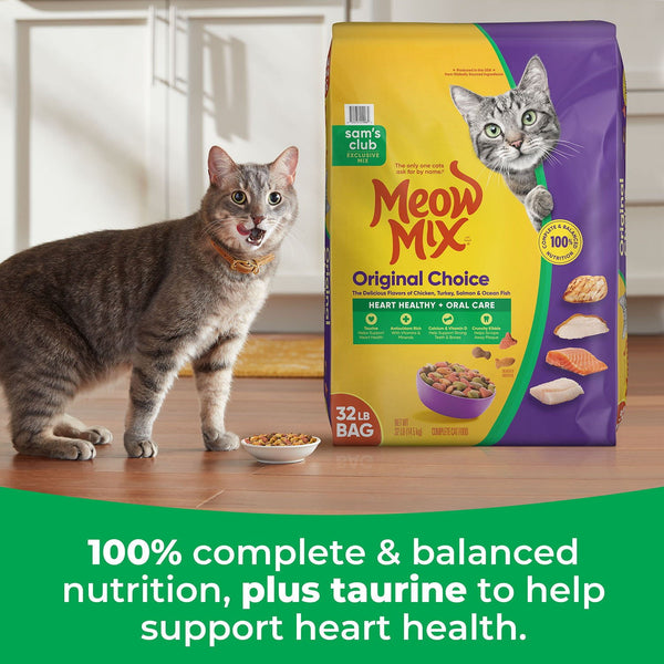 Meow Mix, Original Choice Flavor Adult Dry Cat Food, Heart Healthy & Oral Care Formula, 32 lbs.