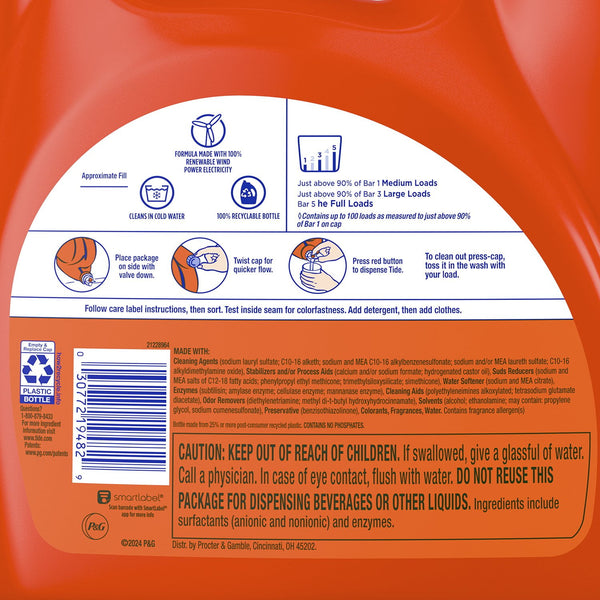 Tide with Ultra Downy Liquid Laundry Detergent, April Fresh Scent, 100 Loads, 128 fl oz