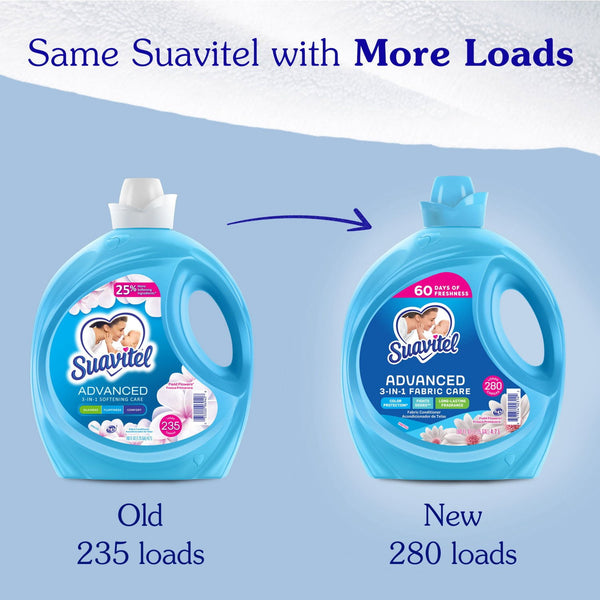Suavitel Advanced Liquid Fabric Softener, Field Flowers, 280 loads, 160 fl. oz.