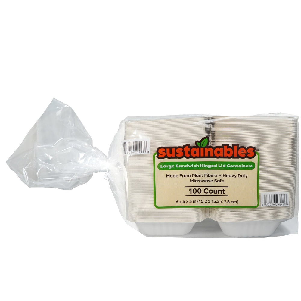 Kanak Sustainables™ Sandwich Hinged Lid To Go Food Container 6" x 6" , 100 ct.