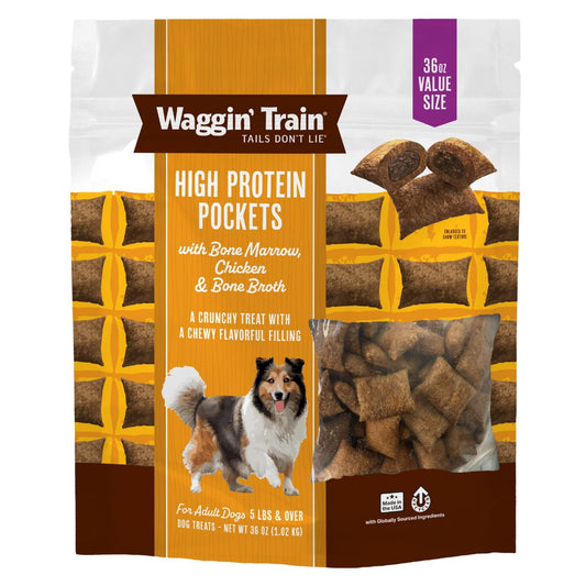 Waggin' Train, Chicken & Bone Broth, High Protein Pockets with Bone Marrow, 36 oz.