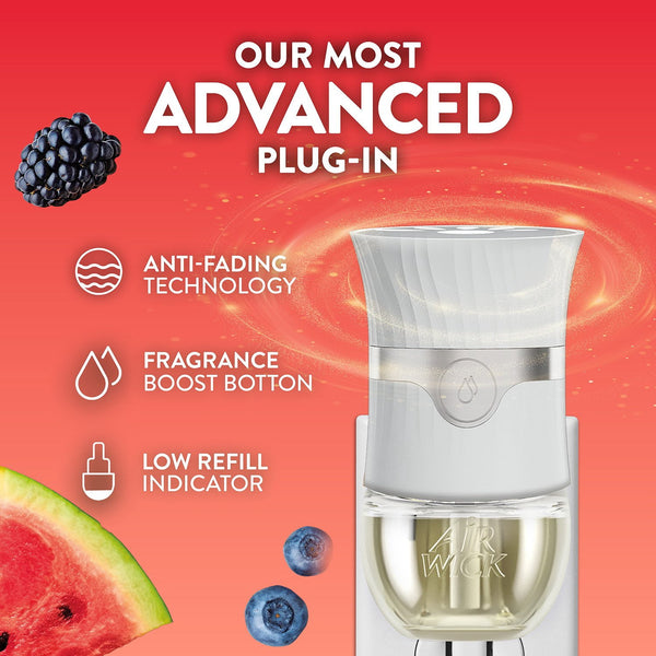 Air Wick Plug In Scented Oil Air Freshener, Refreshing Watermelon & Berries, 1 warmer + 6 refills