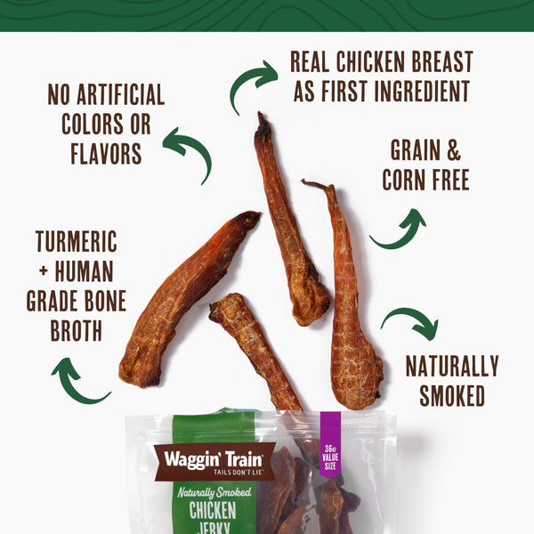 Waggin Train Chicken Jerky Tenders with Bone Broth & Turmeric, High Protein Dog Treats, 36 oz.