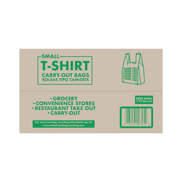 Small T-Shirt Carry-Out Bags, 7" x 5" x 15" (2000 ct.)