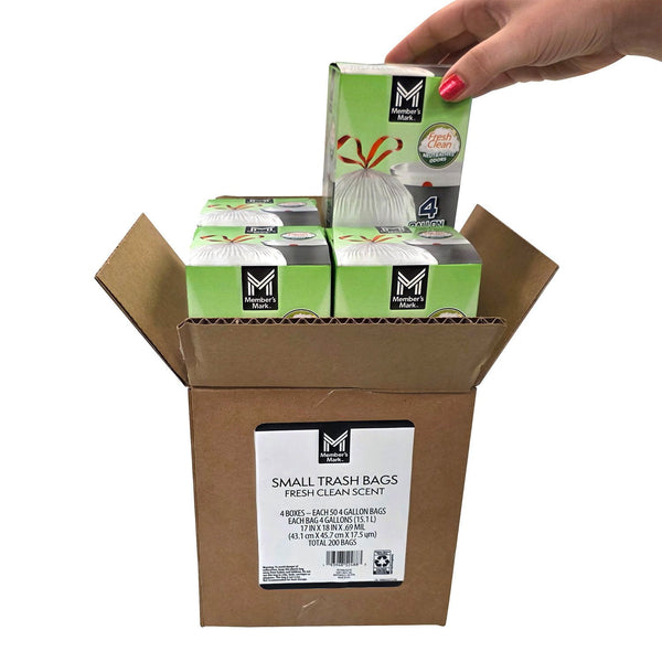 Member's Mark 4-Gallon Drawstring Trash Bags, Fresh, 200 ct.