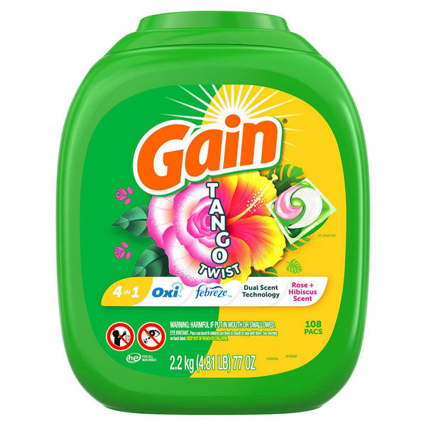 Gain Flings Tango Twist Laundry Detergent Pacs, Rose + Hibiscus Scent, 108 ct.