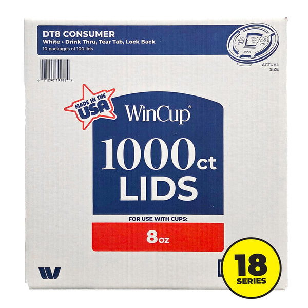 WinCup Lids with Drink Thru Tear Back 18 Series, White, 8 oz., 1000 ct.
