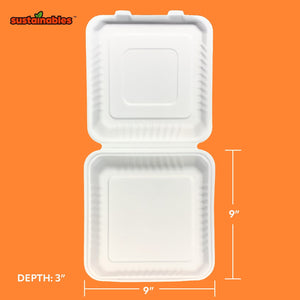 Kanak Sustainables™ 1 Compartment Hinged Lid To Go Food Container 9" x 9" , 50 ct.