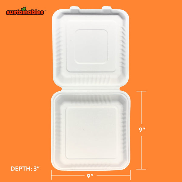 Kanak Sustainables™ 1 Compartment Hinged Lid To Go Food Container 9" x 9" , 50 ct.