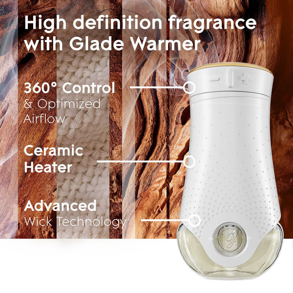 Glade PlugIns Scented Oil, Cashmere Woods with Sheer Vanilla Embrace, 1 Warmer + 9 Refills