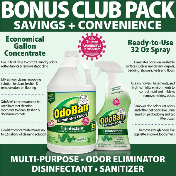 OdoBan Disinfectant & Odor Eliminator, Eucalyptus 1 gal. concentrate + 32 oz. Ready-to-Use Spray