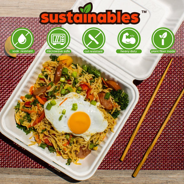 Kanak Sustainables™ 1 Compartment Hinged Lid To Go Food Container 9" x 9" , 50 ct.