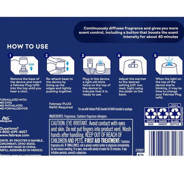 Febreze PLUG Scent Booster Oil Starter Kit, Hawaiian Aloha + Ocean, 1 Warmer + 3 Refills, 2.63 fl. oz.