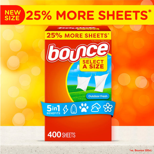 Bounce Select a Size Fabric Softener Dryer Sheets, Outdoor Fresh, 400 ct.