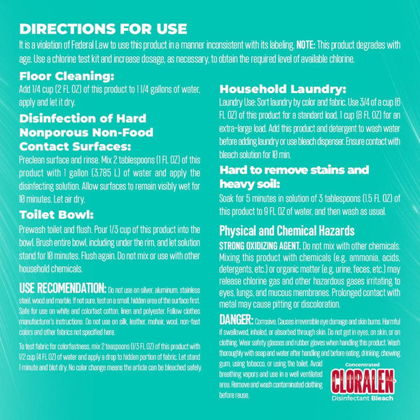 Cloralen Concentrated Household Cleaning Liquid Bleach, 3pk., 121 fl. oz. Each