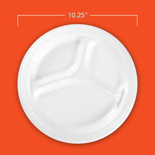 Hefty Supreme 3-Compartment Foam Plates, 10 1/4