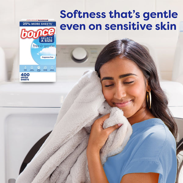 Bounce Select a Size Free & Gentle Dryer Sheets, Unscented, 400 ct.