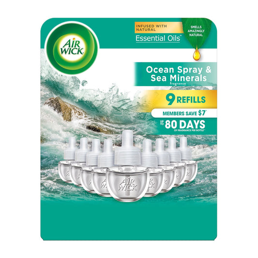 Air Wick plug In Scented Oil Air Freshener Refills, Ocean Spray, 9 refills