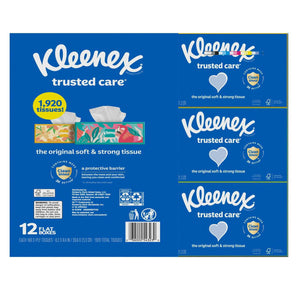 Kleenex Trusted Care Facial Tissues 12 boxes, 160 tissues/box