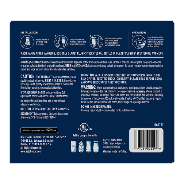 Glade PlugIns Scented Oil, Aqua Waves, 1 Warmer + 9 Refills