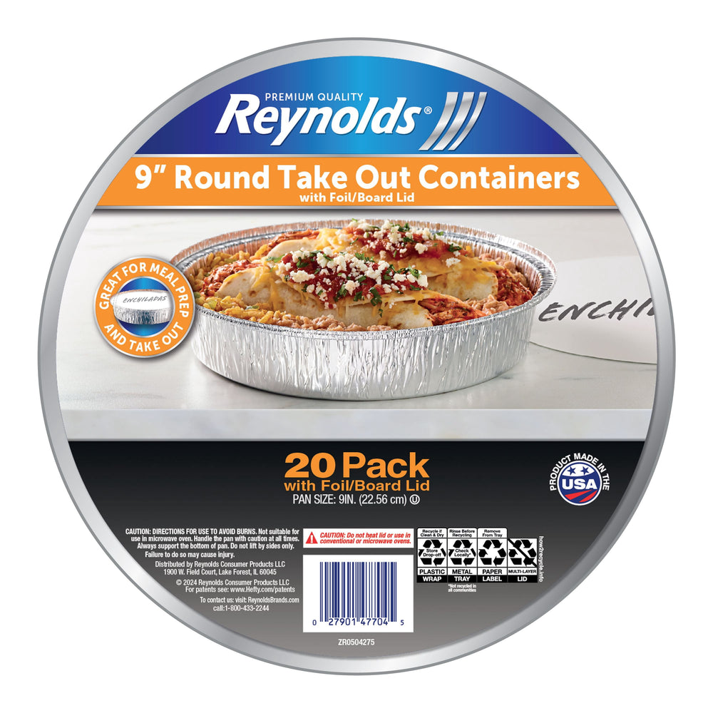 Reynolds 9" Round Foil Take Out Containers with Lids, 20 ct.