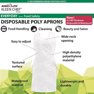 Kleen Chef Disposable Waterproof Poly Aprons, White 100 ct.