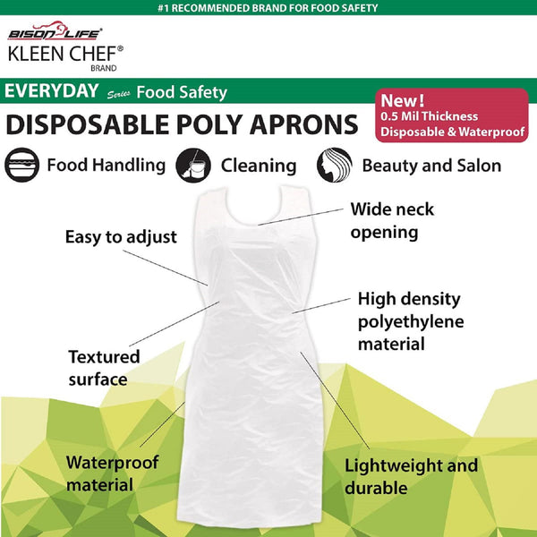 Kleen Chef Disposable Waterproof Poly Aprons, White 100 ct.