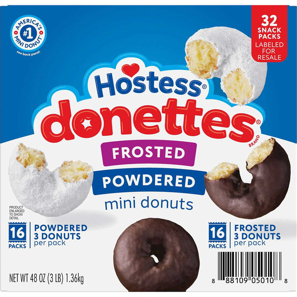 Hostess Donettes Variety Pack Donuts, Snack Size, 1.5 oz., 32 pk.