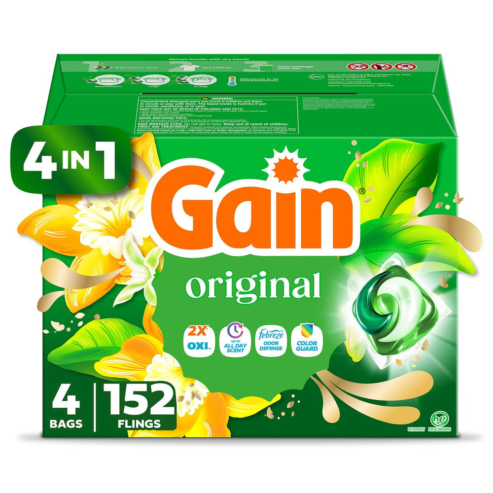 Gain Flings! 3 in 1 Laundry Detergent Pacs, Original Scents, 152 ct.